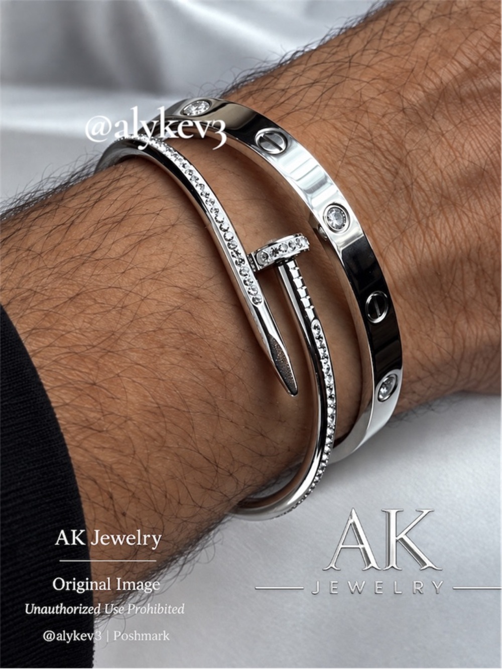 💎LARGE MEN’S 21cm Luxury SILVER CZ DIAMOND  Zircon, Bracelet, Cuff | AK Jewelry™